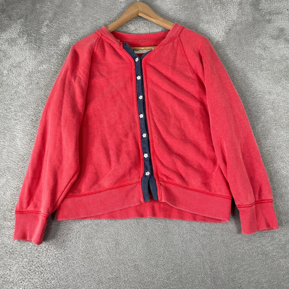 Free People Cardigan Womens Medium Coral Red French Terry Flower Buttons Boho